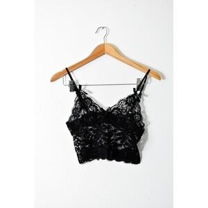 Lace Camisole Crop‎ Top Women Small Black Y2K Coquette Bow Straps